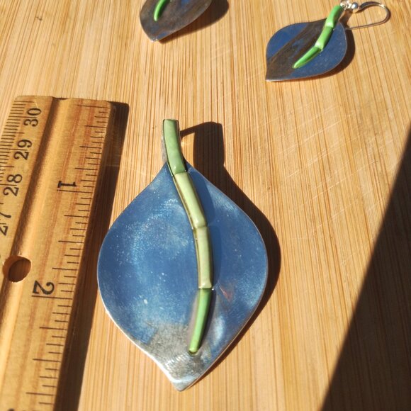 Jay King DTR 925 Sterling Silver green turquoise inlay earrings pendant - Picture 5 of 10